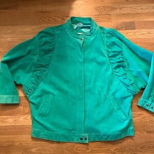 Fabulous Vintage Robert Michael Green Suede Jacket 80s/90s Ruched Detail